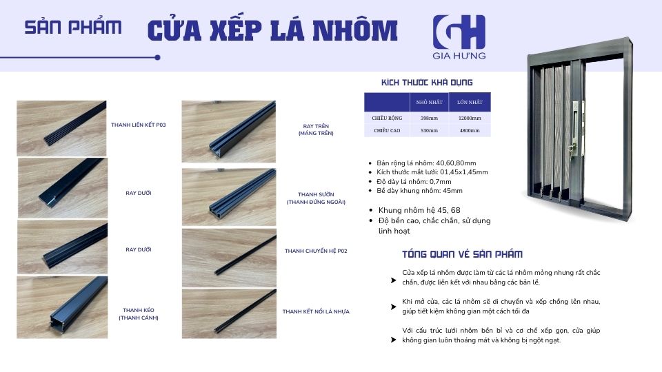 thông số cửa xếp lá nhôm