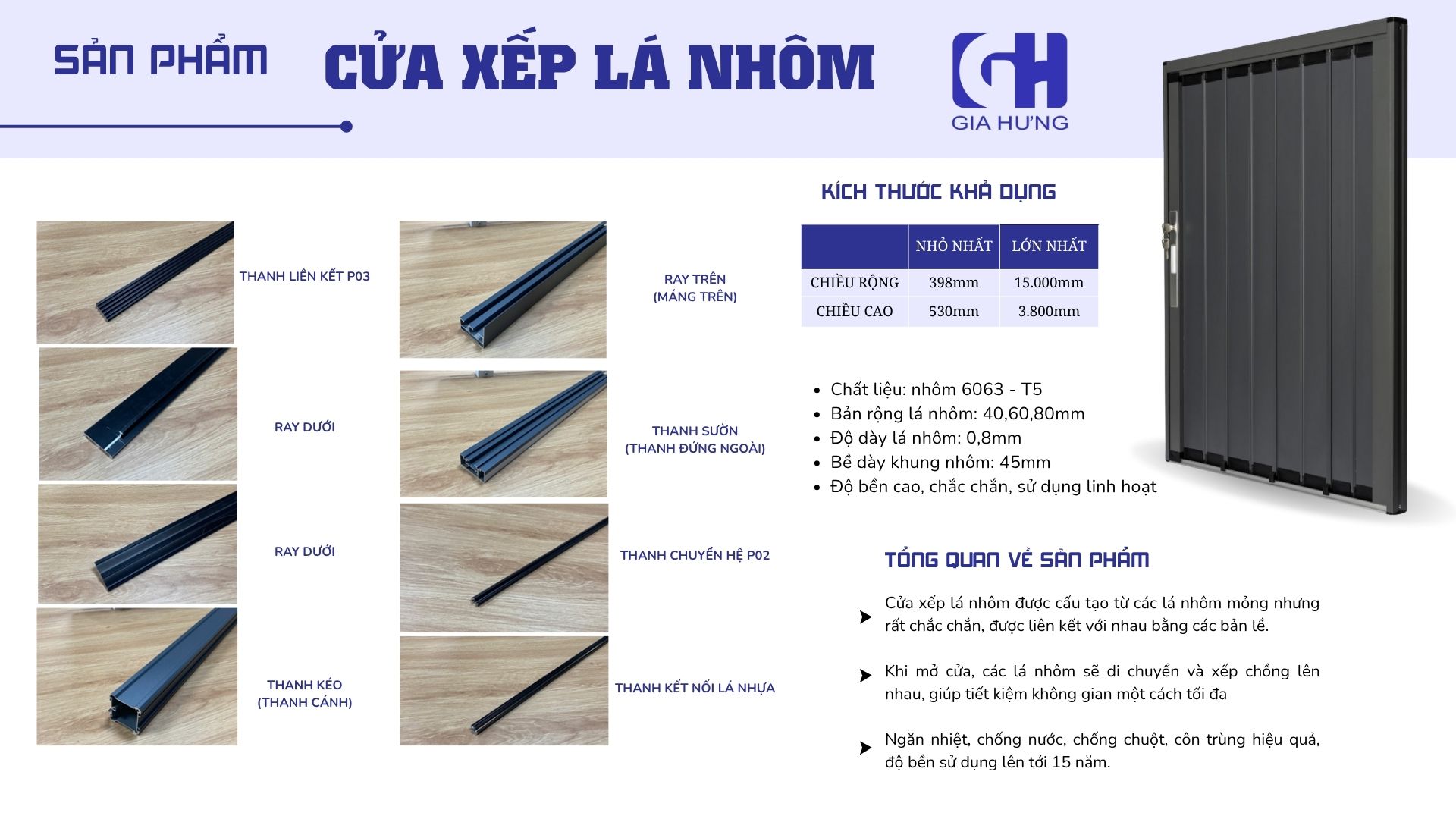 thông số cửa xếp lá nhôm