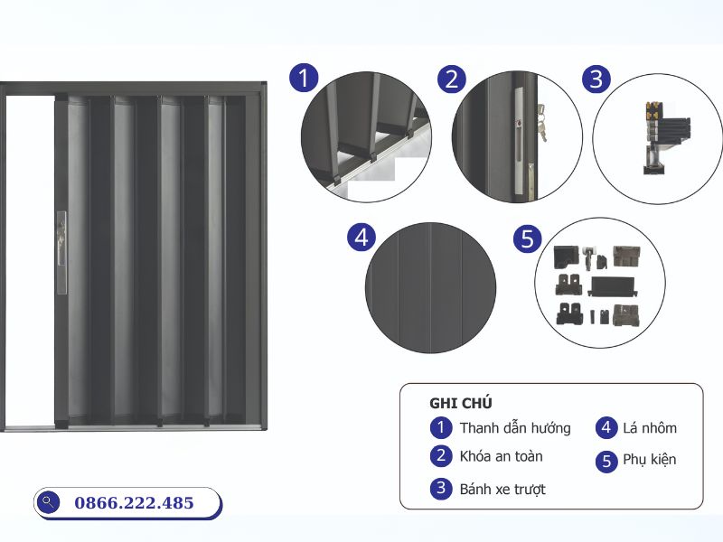 cấu tạo cửa xếp lá nhôm